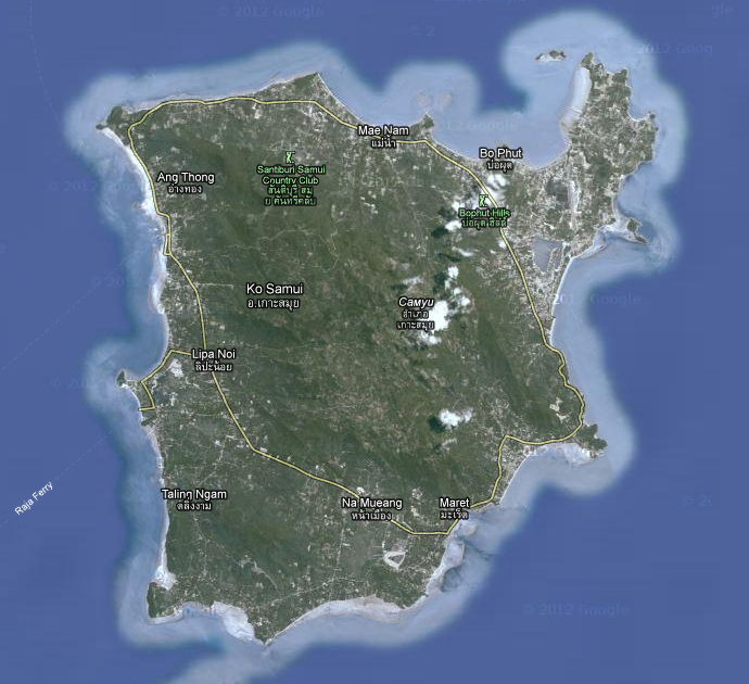 Карта Ко Самуи, вид с Google Maps